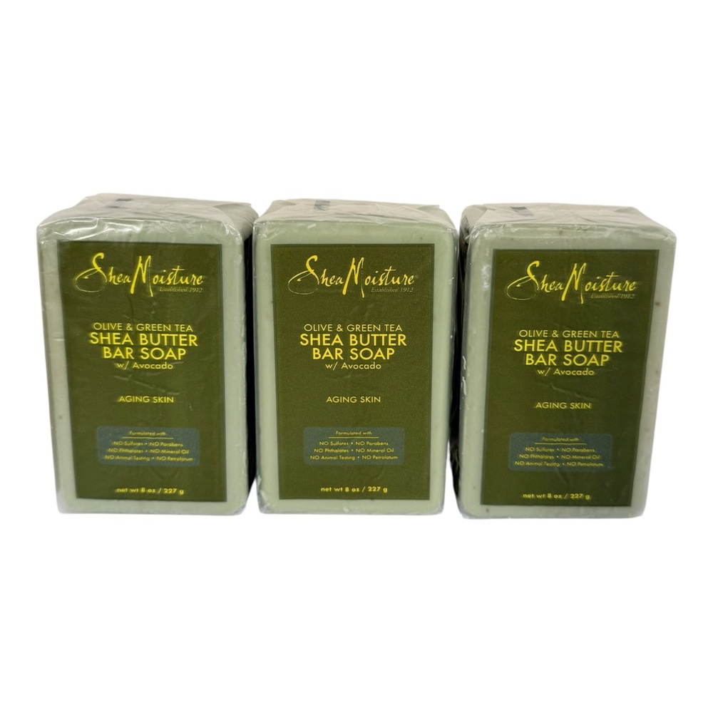 3 X Shea Moisture Olive & Green Tea Shea Butter Bar Soap Avocado Aging Skin 8 oz